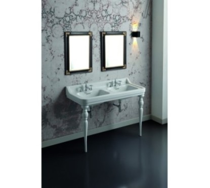 VENICE lavabo consolle doppio bacino 125 cm. + coppia gambe QUEEN finitura bianco lucido