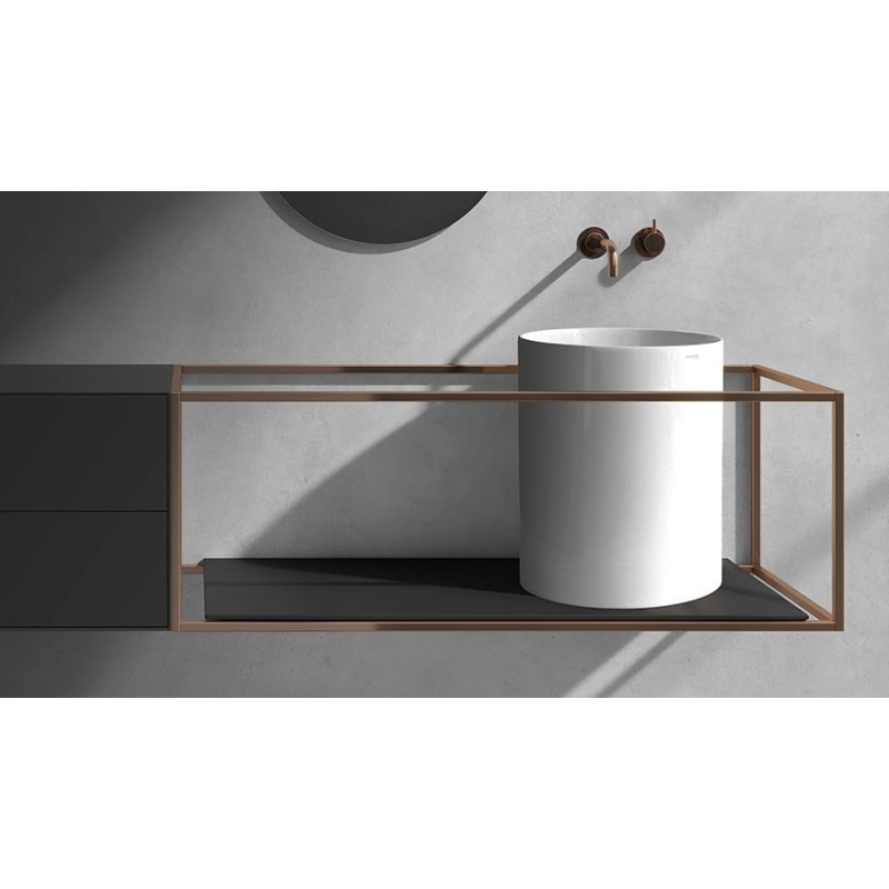 CORE 46 Lavabo da appoggio cm Ø37 + Struttura sottolavabo cm 111 x 46 in acciaio + Mensola in ceramica