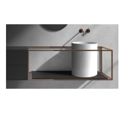 CORE 46 Lavabo da appoggio cm Ø37 + Struttura sottolavabo cm 111 x 46 in acciaio + Mensola in ceramica