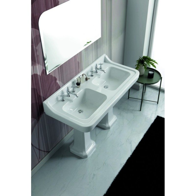 VENICE lavabo consolle doppio bacino 125 cm. + doppia colonna ALBANO finitura bianco lucido