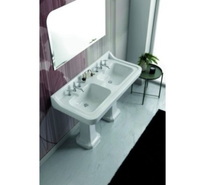 VENICE lavabo consolle doppio bacino 125 cm. + doppia colonna ALBANO finitura bianco lucido