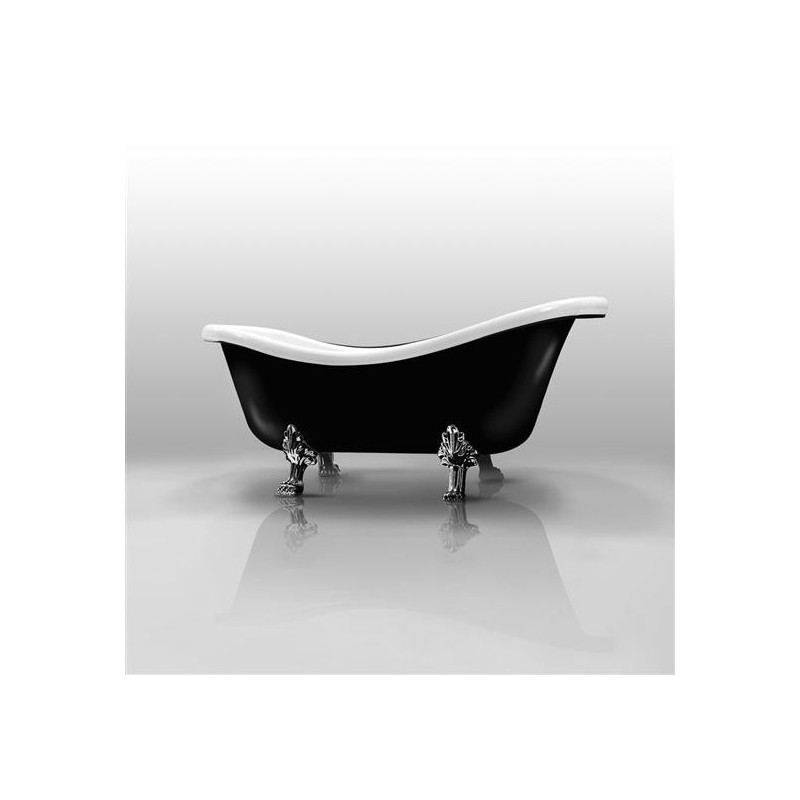 ETHOS vasca da bagno freestanding esterno esterno nero - piedi e scarico cromo