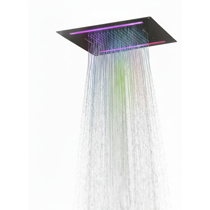 Soffione da incasso con cascata e cromoterapia made in Italy in acciaio inox nero Soffione da incasso con cascata e cromoterapia made in Italy in acciaio inox nero