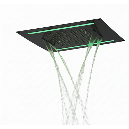 Soffione da incasso con cascata e cromoterapia made in Italy in acciaio inox nero