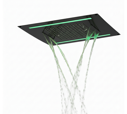 Soffione da incasso con cascata e cromoterapia made in Italy in acciaio inox nero