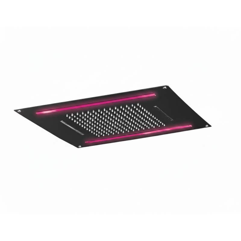 Soffione da incasso con cascata e cromoterapia made in Italy in acciaio inox nero
