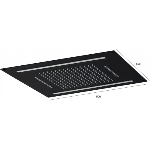 Soffione da incasso con cascata e cromoterapia made in Italy in acciaio inox nero