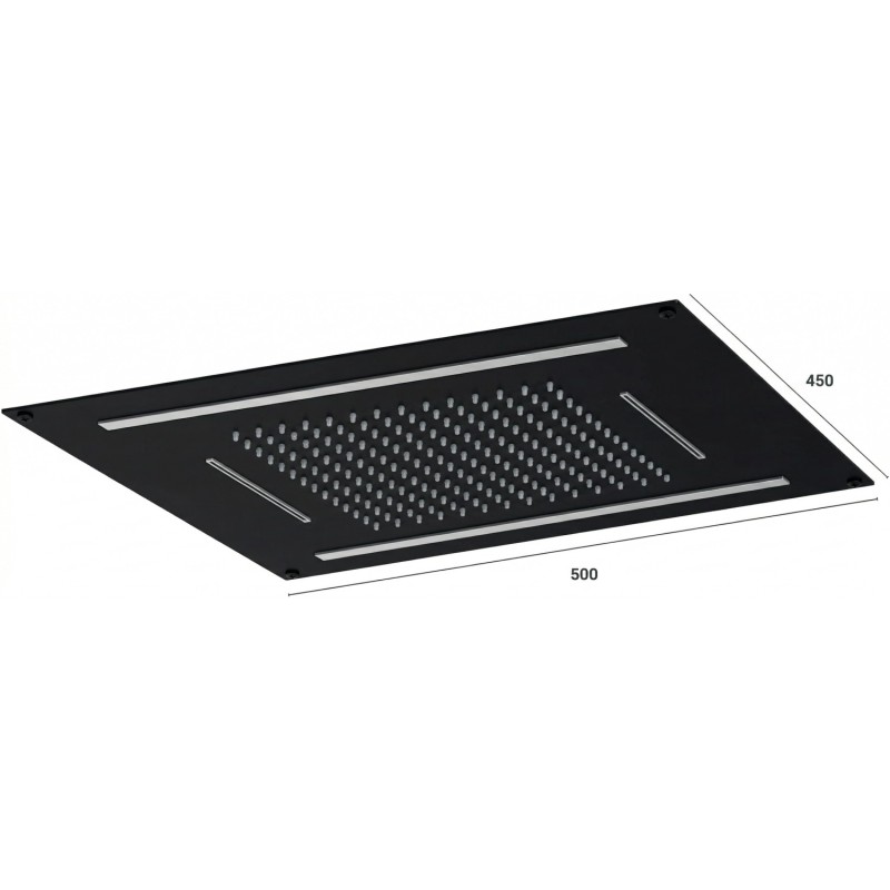 Soffione da incasso con cascata e cromoterapia made in Italy in acciaio inox nero