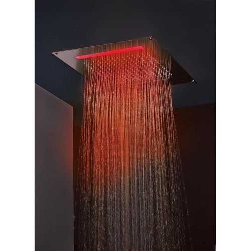 Soffione da incasso con cascata e cromoterapia made in Italy in acciaio inox a specchio con una cascata