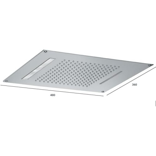 Soffione da incasso con cascata e cromoterapia made in Italy in acciaio inox a specchio con una cascata