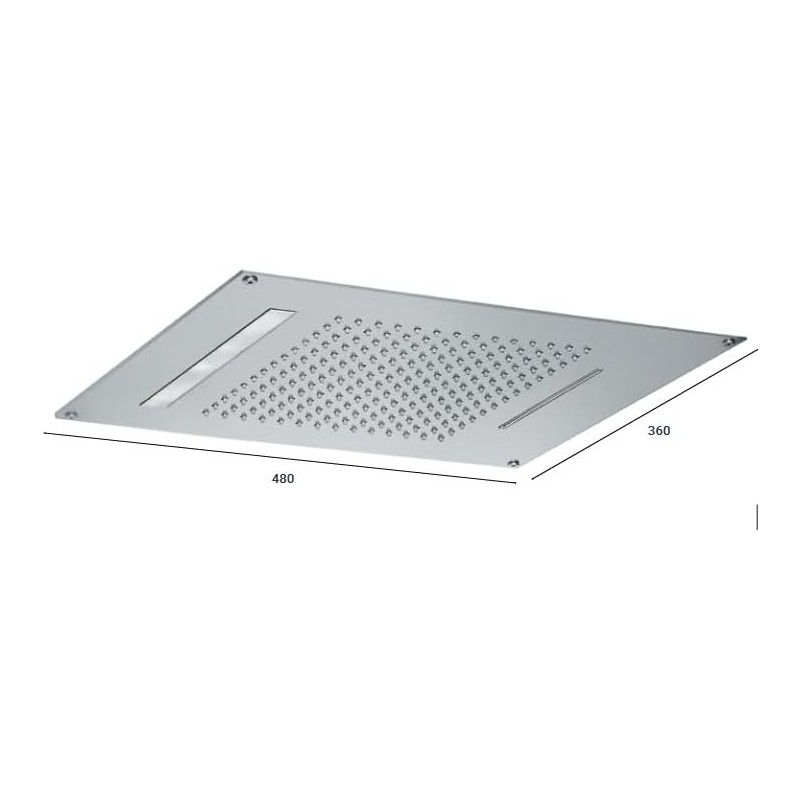 Soffione da incasso con cascata e cromoterapia made in Italy in acciaio inox a specchio con una cascata