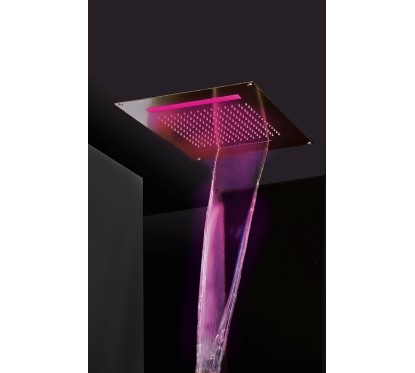 Soffione da incasso con cascata e cromoterapia made in Italy in acciaio inox a specchio con una cascata