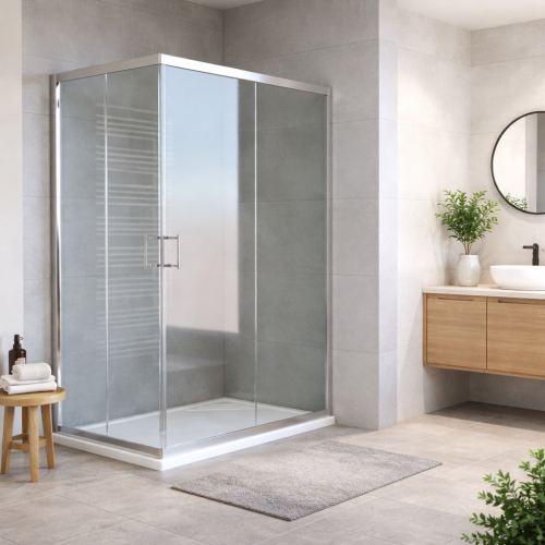 DROP - BOX DOCCIA ANGOLARE 6MM ARGENTO TRASPARENTE Made in Italy