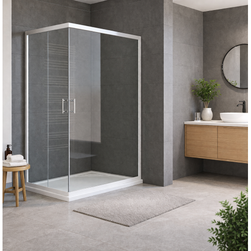 DROP - BOX DOCCIA ANGOLARE 6MM ARGENTO TRASPARENTE Made in Italy