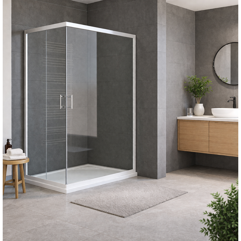 DROP - BOX DOCCIA ANGOLARE 6MM ARGENTO TRASPARENTE Made in Italy