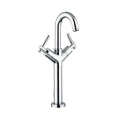 ROAMING MONOLEVA rubinetto monoforo lavabo prolungato con scarico 1" 1/4 finitura cromo con particolari in legno