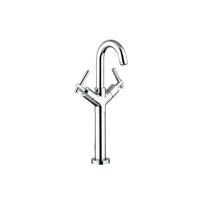 ROAMING MONOLEVA rubinetto monoforo lavabo prolungato con scarico 1" 1/4 finitura cromo con particolari in legno