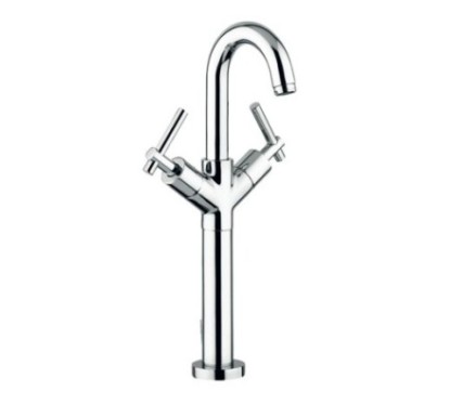 ROAMING MONOLEVA rubinetto monoforo lavabo prolungato con scarico 1" 1/4 finitura cromo con particolari in legno