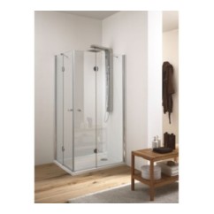SKA Box doccia Angolare 2 battenti + 2 fisse finitura argento satinato 80 cm trasparente (misura 77/80-77/80 h.185)