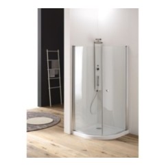 OASIS Box doccia circolare a battente finitura argento satinato 90 cm trasparente (misura 88/90-88/90 h.185 raggio 55)