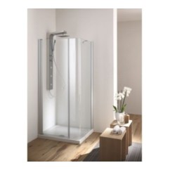SOHO Box doccia Angolare porta battente finitura argento satinato P100 - F70 cm trasparente (misura 68/70-98/100 h.200)