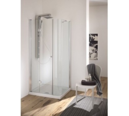 FUJI Box doccia Angolare porta cerniera finitura argento satinato 70 cm trasparente (misura 68/70-68/70 h.185)