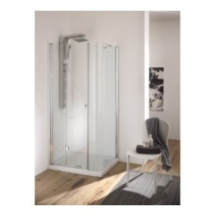 FUJI Box doccia Angolare porta cerniera finitura argento satinato 80cm trasparente (misura 78/80-78/80 h.185)