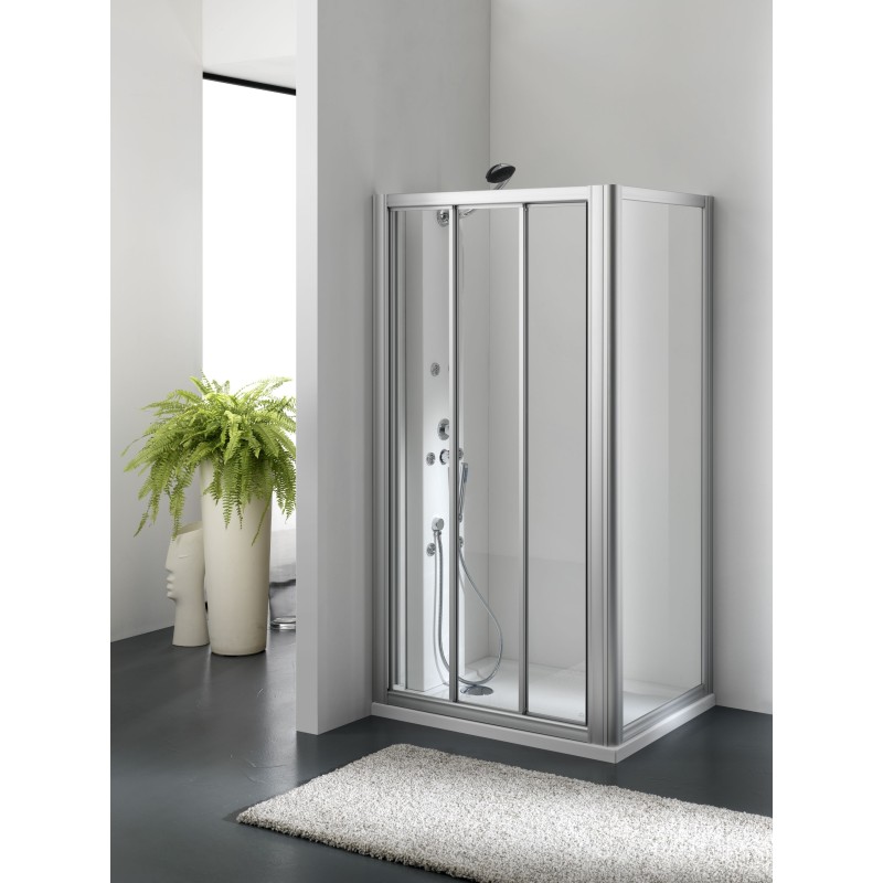 ZENITH DOOR Porta 3 ante scorrevoli finitura argento satinato 90 cm trasparente (misura 82/88 h.185)