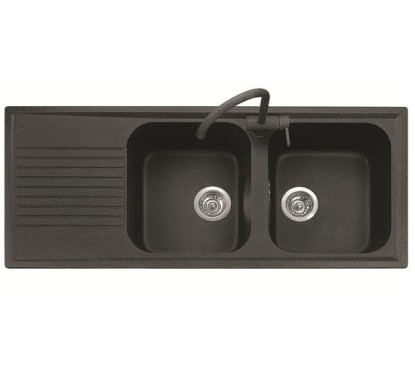 ATLANTIC 116.20 Lavello cucina a due vasche più scolapiatti finitura micro ultragranit 70 black matt