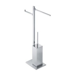 CUBE Piantana con elementi mobili in ottone cromato - porta salviette, porta rotolo e scopino