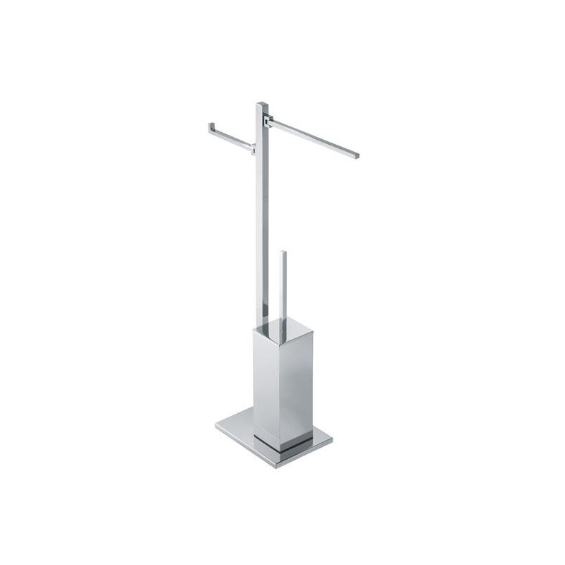 CUBE Piantana con elementi mobili in ottone cromato - porta salviette, porta rotolo e scopino