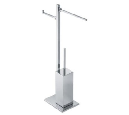 CUBE Piantana con elementi mobili in ottone cromato - porta salviette, porta rotolo e scopino