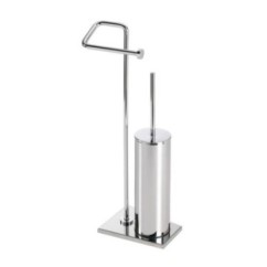 TIFFANY Porta scopino cilindrico di appoggio in ottone cromato con porta rotolo