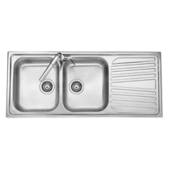 OLYMPUS lavello in acciaio inox a due vasche + gocciolatoio a DX finitura satinato