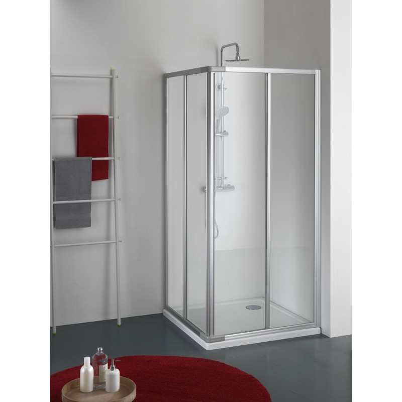 ADRIA Box doccia Angolare scorrevole finitura argento satinato 70-90 cm trasparente (misura 62/72-80/90 h.185)