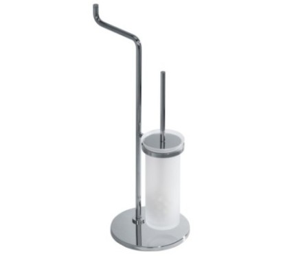ZENITH Porta scopino cilindrico d’appoggio in vetro acidato con porta rotolo, base tonda