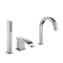 CRYSTAL Batteria monocomando bordo vasca quattro fori con deviatore e bocca finitura dorato
