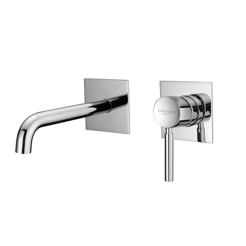 FORMA Monocomando lavabo a muro due parti canna mm 160 piastra quadra finitura cromo