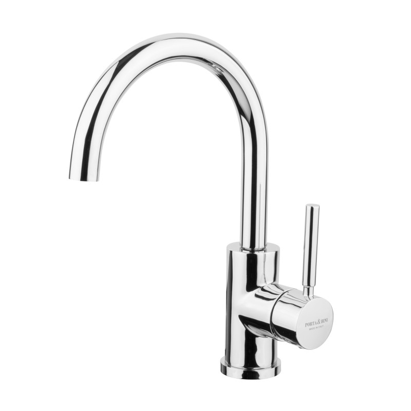 FORMA Monocomando lavabo canna alta con piletta click-clack finitura nickel satinato
