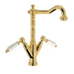 QUEEN Monoforo lavabo bocca girevole con scarico finitura cromo oro