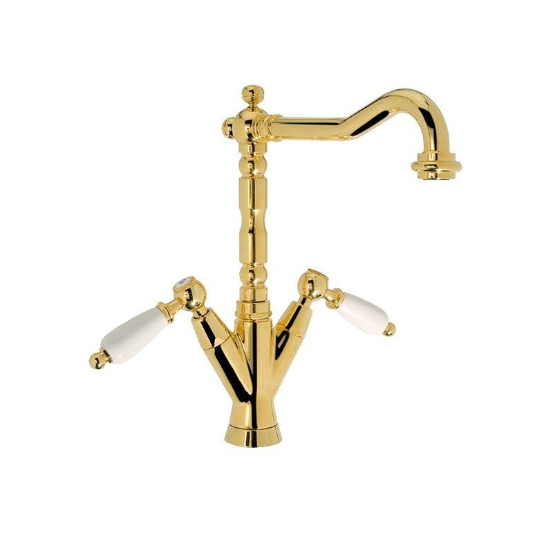 QUEEN Monoforo lavabo bocca girevole con scarico finitura cromo oro