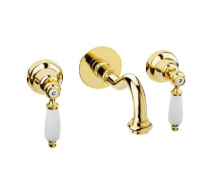 QUEEN Batteria lavabo a muro con canna mm 160 finitura bronzato