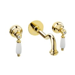 QUEEN Batteria lavabo a muro con canna mm 250 finitura bronzato