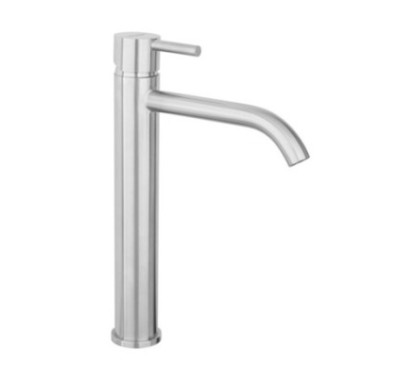 FRIDA Monocomando lavabo alto con scarico automatico in acciaio inox finitura acciaio spazzolato
