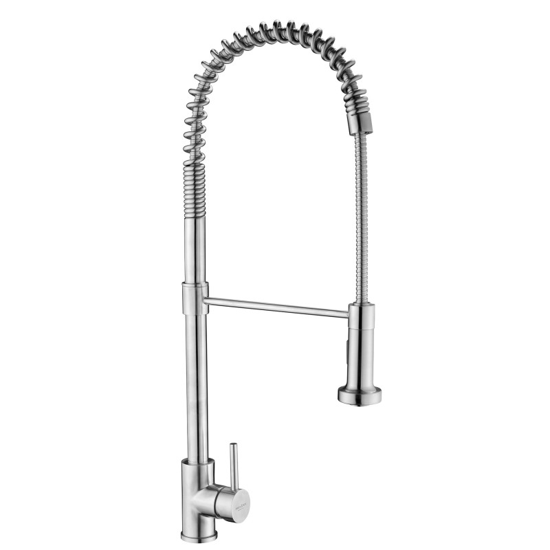 FRIDA Monocomando lavello alto con molla in acciaio inox finitura acciaio spazzolato