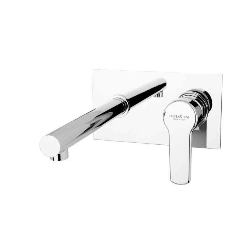 YUMA Monocomando lavabo a muro piastra unita finitura cromo
