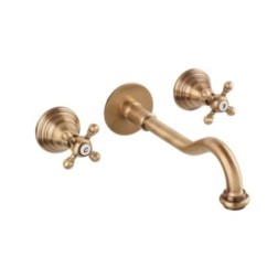 OLD FASHION Batteria lavabo a muro con canna mm 250 finitura dark bronze