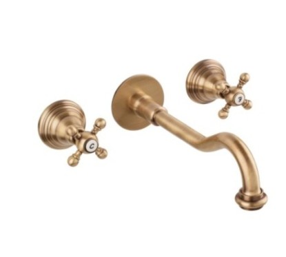 OLD FASHION Batteria lavabo a muro con canna mm 250 finitura dark bronze