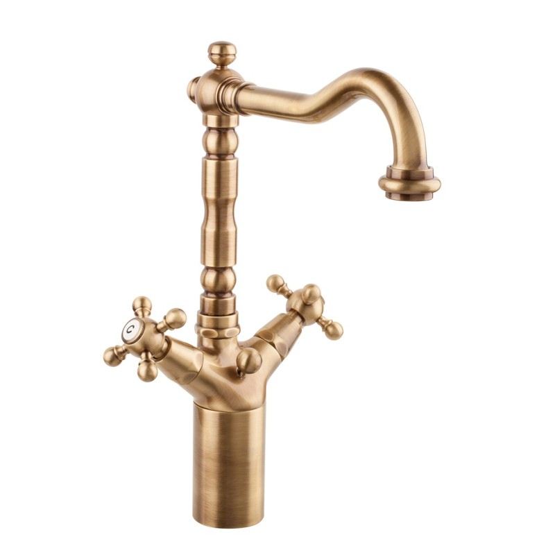OLD FASHION Monoforo lavabo bocca girevole con prolunga e scarico finitura dark bronze
