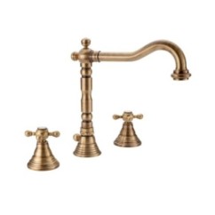 OLD FASHION Batteria lavabo bocca girevole con scarico finitura dorato